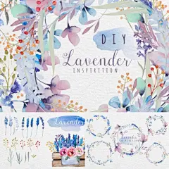 059浪漫唯美薰衣草花环花朵海报LOGO背景手绘水彩PNG免抠设计素材-淘宝网