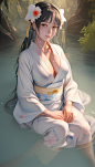 2.5D咒语：泡温泉的日本女子 | 无界AI