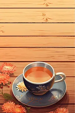 AI数字艺术卡通菊花茶二十四节气霜降插画