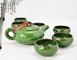 雨奶奶 中式陶瓷 茶具套装 壶茶杯 孔雀绿茶具套装 新店促销特价