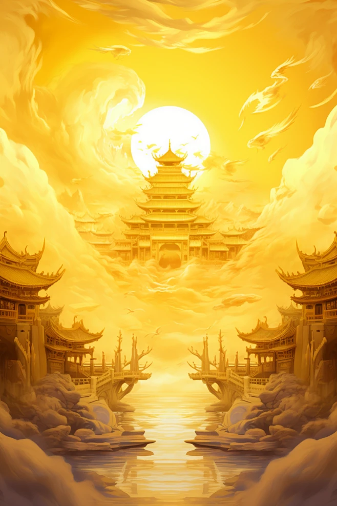 金色神话建筑古风神仙洞府原画-花瓣网