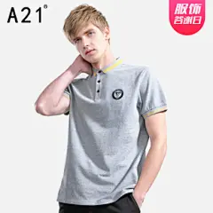 A21男装修身半开胸短袖翻领POLO衫 2016夏装新品时尚拼色