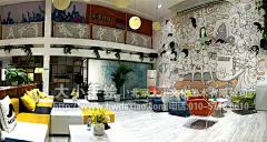 青年公寓墙绘，走廊彩绘，大厅手绘墙，人物聚会手绘壁画，餐厅手绘墙，办公室手绘墙，北京墙绘公司,更多墙绘、彩绘创意详情请点击&gt;http://www.hwdaxiao.com