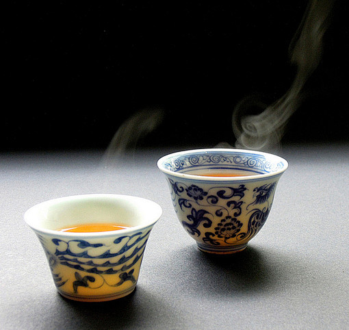 O、杯子、青花、茶、瓷