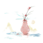 水墨古风山水瓶插花