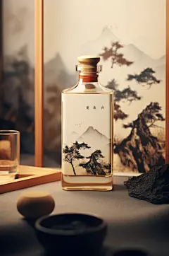 AI数字艺术白酒酒瓶包装样机模型