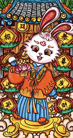 国潮兔子插画高清模板免费下载-趣麦麦图