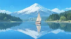 雪山湖边帆船壁纸高清模板免费下载-趣麦麦图