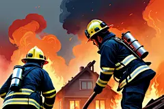 防毒面具消防员救火背影插画图片