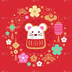 2020,春节,新的,幸福,式样,鼠年,可爱的,传统,贺卡