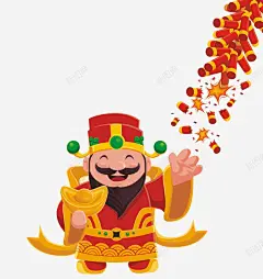 卡通手绘财神爷元宝鞭炮高清素材 页面 设计图片 免费下载 页面网页 平面电商 创意素材 png素材
