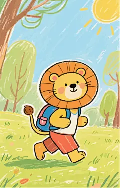 卡通小狮子童趣插画