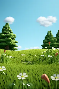 Clean grass, a wide-angle， 3d rendering，Unreal Engine ，octane render ， behance