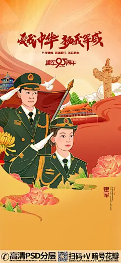 QQ28275342加我发图八一建军节国潮插画军人军队军营文化党建海报 (14)