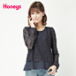 2014新款honeys好俪姿森系假两件格子拼接长袖套头衫635-11-2005 - honeys