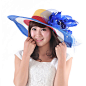 【星妮】欧美贵族气质宝蓝色沙滩帽 彩色编织草帽太阳帽礼帽 原创 设计 新款 2013