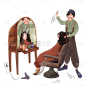 手绘-理发人物场景人物插画贴纸3