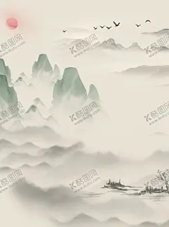 复古水墨山水海报 【酷图网】复古,水墨,山水,工笔画,海报