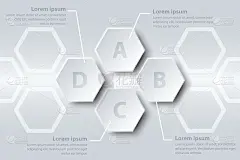 四个主题简单的白皮书三维六边形上序列为网站展示封面海报矢量设计信息图插图的概念