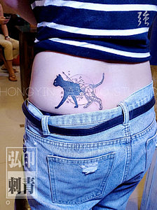 腰部猫图腾几何形纹身 遮盖纹身#福州弘印...
