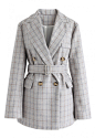 Plaid Belted Double-Breasted Blazer : Blazer is fashion itself and it will never be too much for your wardrobe, then consider to add another one. It can be used for anytime anywhere with a knit sweater or a dress and is very popular this season.

- Double
