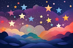 七彩漫画星星夜空背景插画图片