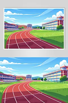 AI数字艺术扁平风校园球场操场插画-众图网