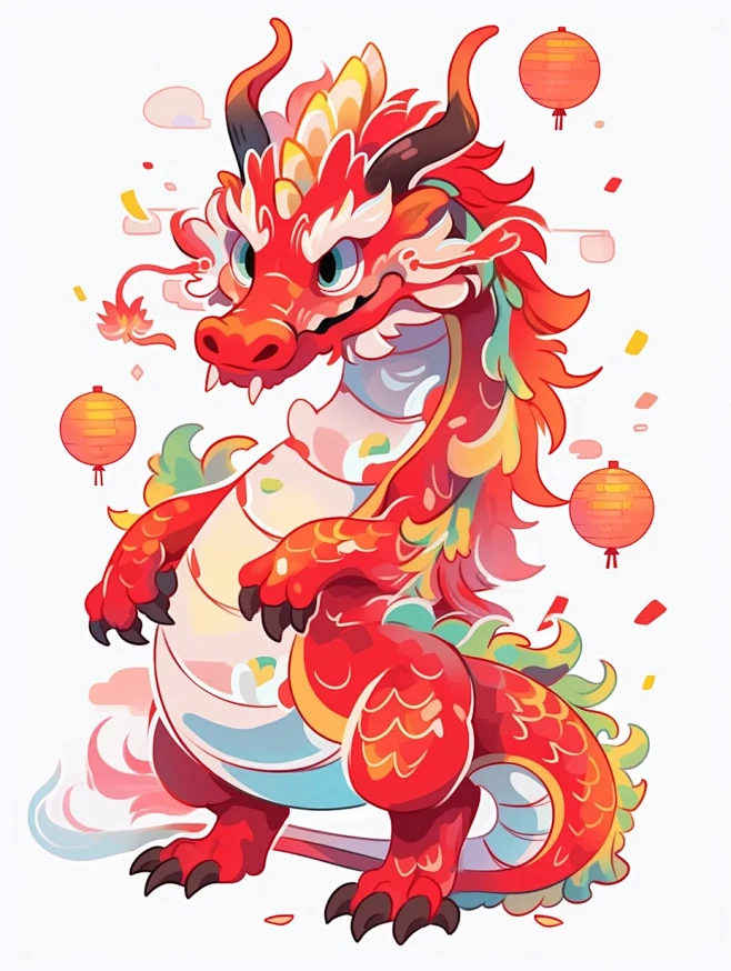 2024国风龙年插画／红色卡通龙形象／龙IP-花瓣网