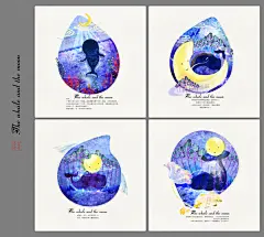 插画设计，一个关于鲸鱼和月亮的绘本小故事. - 设计服务 - 花瓣美思 - 原创设计平台