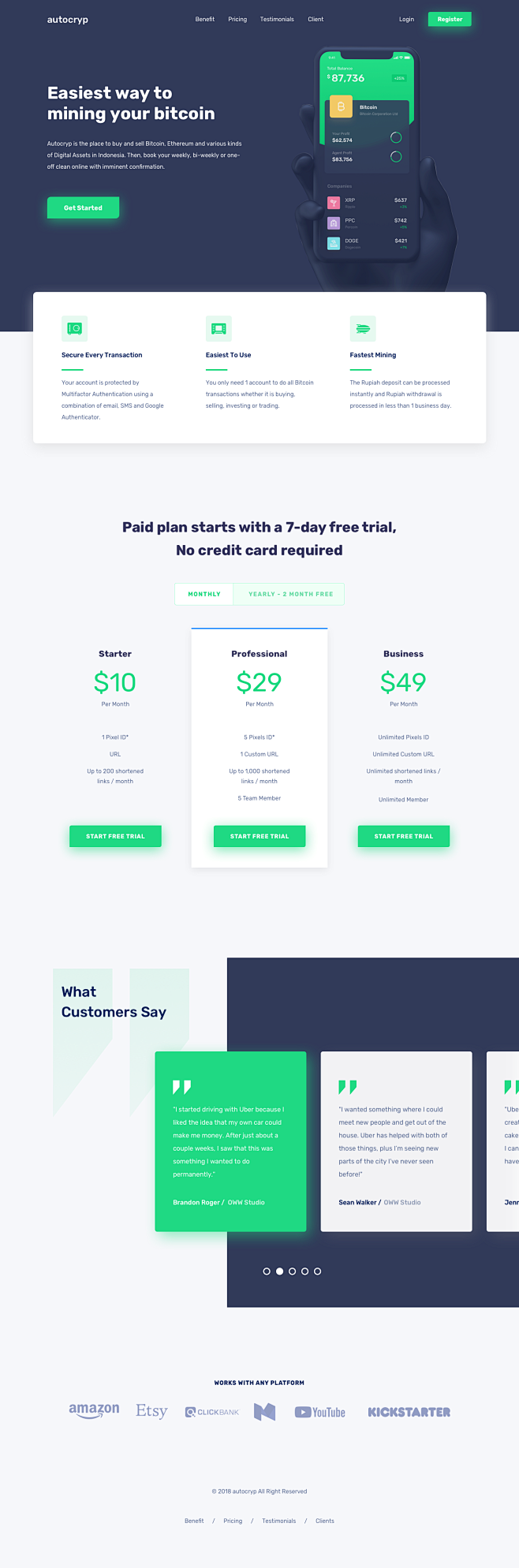 Trading landing page