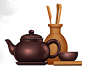 中国茶手绘卡通复古茶壶茶叶茶文化茶具元素插画