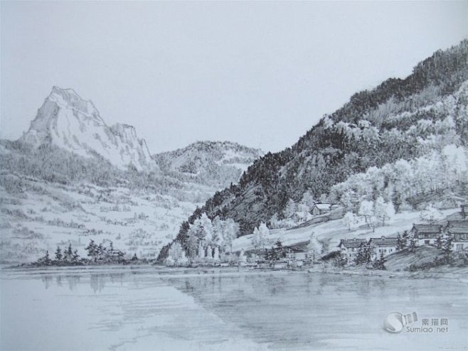 山水风景素描画图片