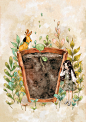 春天的苗芽在敲门 ~ 来自韩国插画家Aeppol 的「森林女孩日记」系列插画。