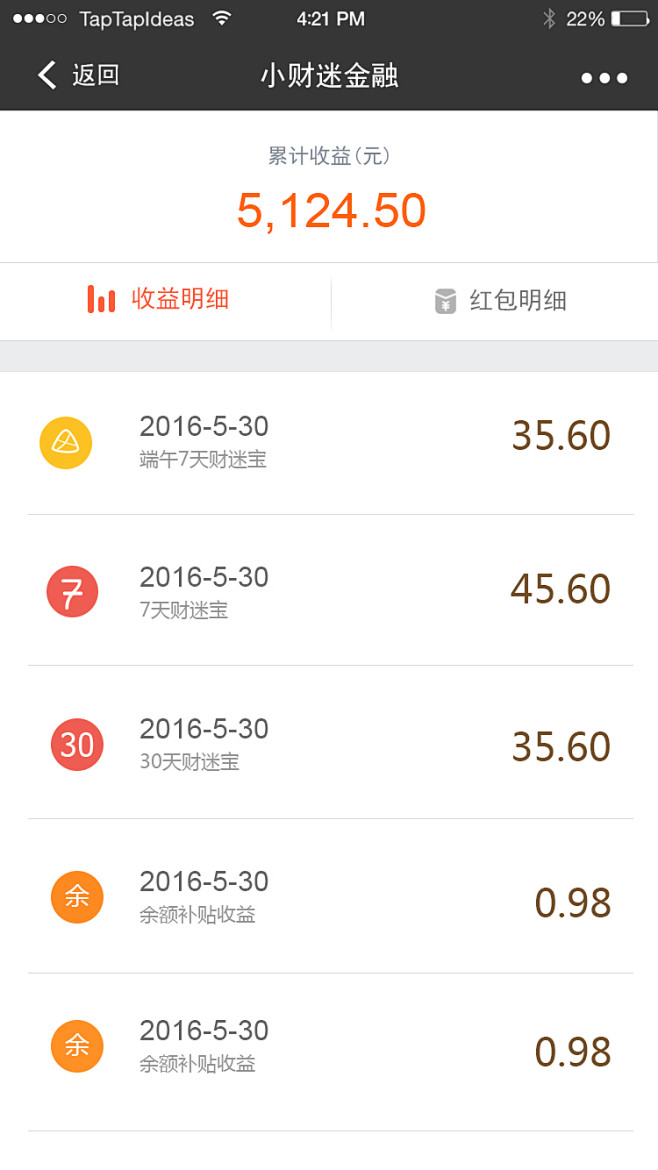 收益列表