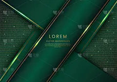 抽象豪华绿色几何对角线叠加层背景与黄金线。
