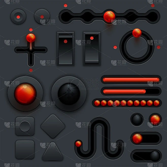 Neumorphic UI UX设计元素设置黑暗主题应用趋势模型，极简用户界面3d形状素材-花瓣网