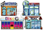 A musical store, travel agent office, disco house and a pet shop #店铺#