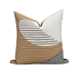 现代极简轻奢样板房设计师沙发靠包刺绣焦糖咖色皮革绣线拼接靠垫-淘宝网 _布料---抱枕  