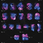 星空数字设置在黑色背景。手工制作的字体。