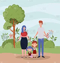 老师夫妇带着小朋友在风景里