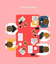 简约创意办公环境手绘素材下午茶开会情态现代生活插图插画设计AI