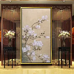 东隅挂画纯手绘油画沙发背景墙装饰画中式玉兰花鸟工笔画墙画客厅-淘宝网