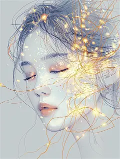 数字艺术创意插画素描画人物线条画铅笔画