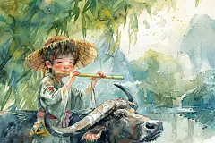 清明节中国风山林间牧童插画