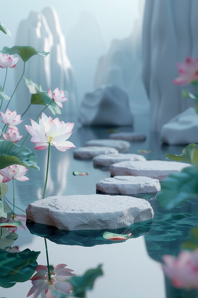 典雅的古风荷花禅意场景-花瓣网