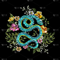 花纹,蛇,刺绣,东方人,玫瑰,华丽的,纺织品,四方连续纹样,中国,花