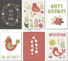 可爱的斯堪的纳维亚卡片和海报