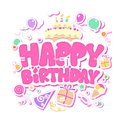 生日贺卡-粉色蛋糕、气球、