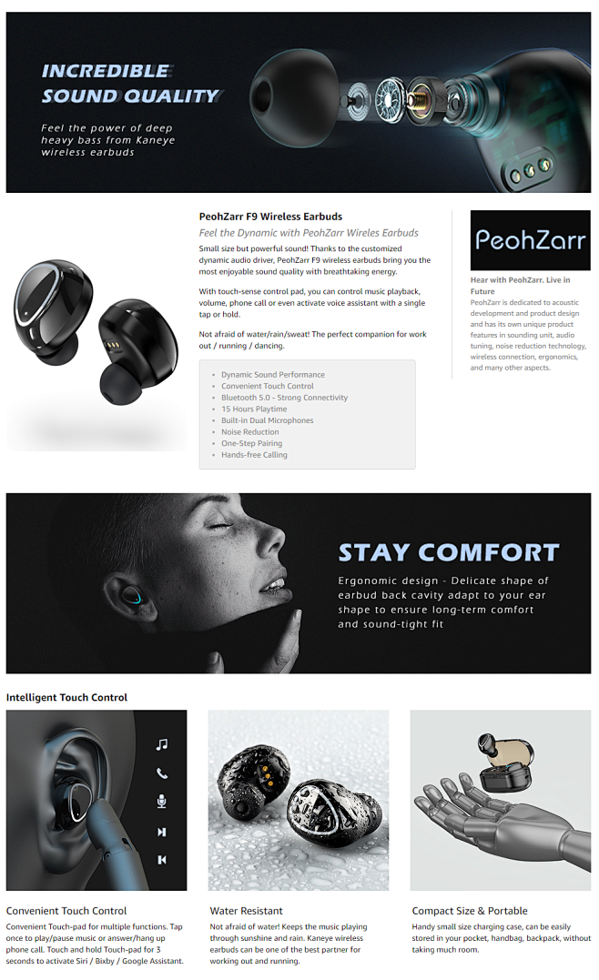 Amazon PeohZarr Wireless Earbuds Bluetooth 5 0 True Wireless 
