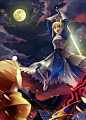 Fate/Zero[命运之夜-零]～saber～阿尔托利亚·潘德拉贡（亚瑟王）～Archer～吉尔伽美什（英雄王） p站 pixiv 插画 原创 月夜之下